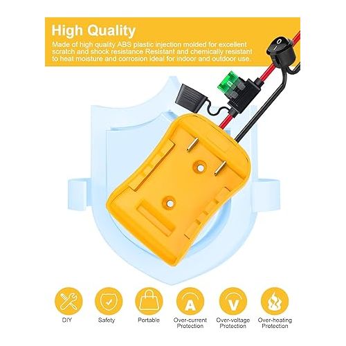  2 Packs Power Wheel Adapter for Dewalt 20V Battery Adapter Power Wheels Battery Converter Kit with Fuses & Wire Terminals, 12 AWG Wire, Power Connector for DIY RC Car Toys, Robotics and RC Truck