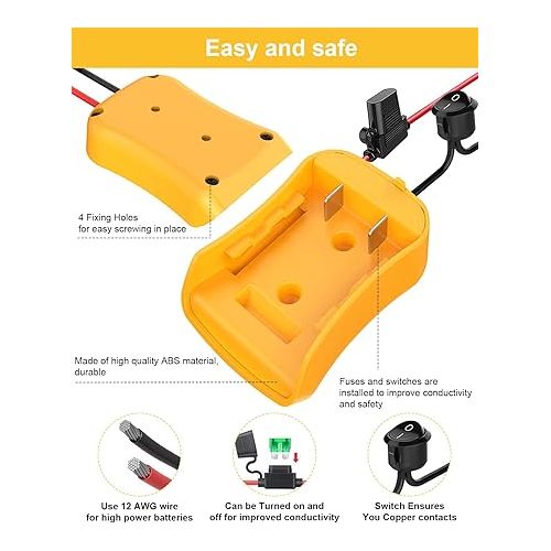  2 Packs Power Wheel Adapter for Dewalt 20V Battery Adapter Power Wheels Battery Converter Kit with Fuses & Wire Terminals, 12 AWG Wire, Power Connector for DIY RC Car Toys, Robotics and RC Truck