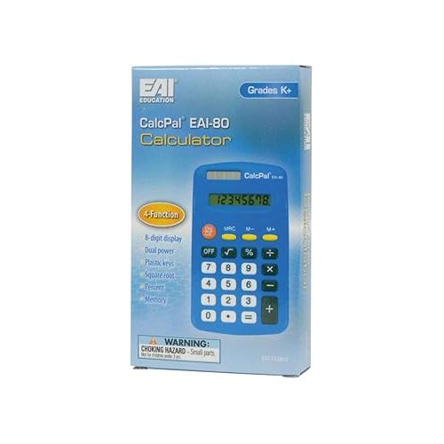  EAI Education CalcPal EAI-80 Basic Solar Calculator, Dual-Power for School, Home or Office: Blue - Set of 10