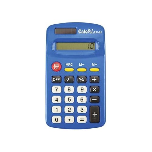  EAI Education CalcPal EAI-80 Basic Solar Calculator, Dual-Power for School, Home or Office: Blue - Set of 10