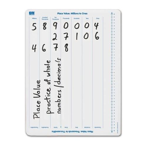  EAI Education Place Value: Millions to Thousandths Dry-Erase Board: Double-Sided - Set of 10