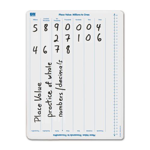  EAI Education Place Value: Millions to Thousandths Dry-Erase Board: Double-Sided - Set of 10