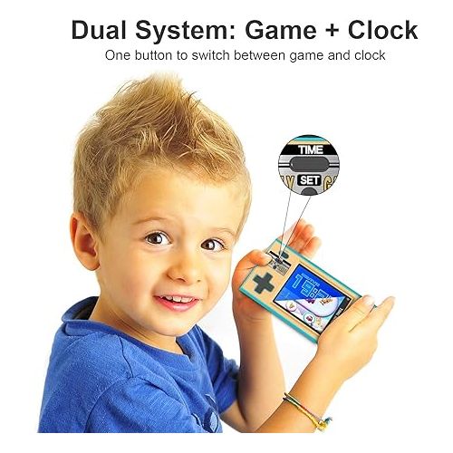  Kids Handheld Game with 200 Video Games for Kids, 16 Bit Games Travel Toys, 3 Inch Screen Pocket Game, Electronic Learning & Education Toys Game System, Gifts for Boys and Girls (Blue)
