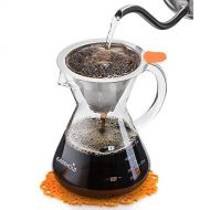 EASEHOLD Kaffeebereiter Pour Over, Kaffeezubereiter, Kaffeekanne mit Dauerfilter aus Edelstahl und Karaffe, Dripper zum Aufbruehen des Kaffees (500ml), Glas, Transparent,