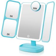 [아마존 핫딜] [아마존핫딜]EASEHOLD Makeup Vanity Mirror, Ultra-Thin Portable Trifold Mirror with 38 LED Lights, 2x/5x/10x Magnifying, 180°Free Rotation, Touch Screen Switch, Dual Power Supply, for Table Des