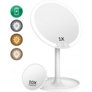 [아마존핫딜][아마존 핫딜] EASEHOLD Makeup Vanity Mirror Rechargeable with 3 Color 42 LEDs Dimmable Lights 1X/10X Magnifying 90°Rotation Cosmetic Beauty Portable Detachable Countertop Circle Tabletop Desk Fa