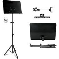 EASTROCK Black Metal Sheet Music Stand - Adjustable Music Stand with Mobile Phone Holder, Professional Music Book Holder, and Sheet Music Clip