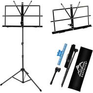 EASTROCK Folding Music Sheet Stand 2 in 1 Dual-Use Portable Music Stand Lightweight with Carrying Bag, Metal Music Stand Foldable with Music Sheet Holder Suitable for Instrumental Performance