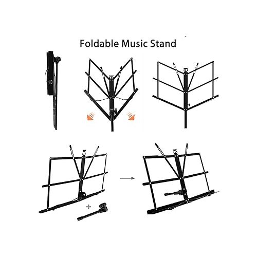  EASTROCK Folding Music Sheet Stand 2 in 1 Dual-Use Portable Foldable Music Stand Desktop Book Stand with Carrying Bag, Lightweight Metal Music Stand Holder Suitable for Instrumental Performance