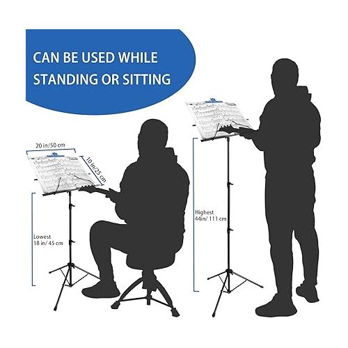  EASTROCK Folding Music Sheet Stand 2 in 1 Dual-Use Portable Music Stand Lightweight with Carrying Bag, Metal Music Stand Foldable with Music Sheet Holder Suitable for Instrumental Performance