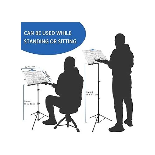  EASTROCK Folding Music Sheet Stand 2 in 1 Dual-Use Portable Foldable Music Stand Desktop Book Stand with Carrying Bag, Lightweight Metal Music Stand Holder Suitable for Instrumental Performance