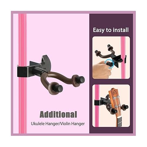  EASTROCK Pink Metal Sheet Music Stand with Violin Ukulele Hanger Holder - Adjustable Music Stand, Professional Music Book Holder, and Sheet Music Clip