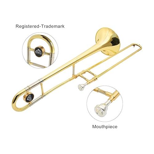  EASTROCK Bb Tenor Slide Trombone Brass Musical Instrument with Hard Case,Mouthpiece,Gloves,Cleaning Cloth for Professional Player Beginners Students, Large Bell(9.25