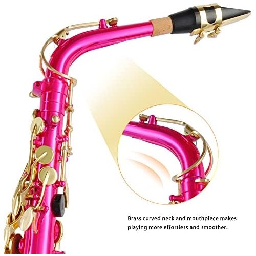  EASTROCK Alto Saxophone E Flat Pink Sax Full Kit for Students Beginner with Carrying Case,Mouthpiece,Mouthpiece Cushion Pads,Cleaning Cloth&Cleaning Rod,White Gloves,Neck Strap