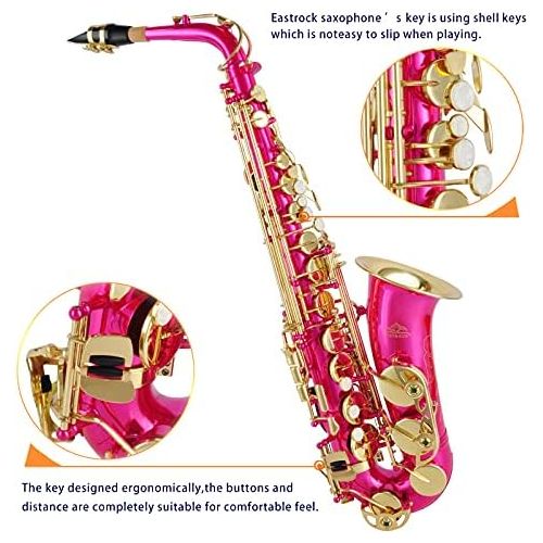  EASTROCK Alto Saxophone E Flat Pink Sax Full Kit for Students Beginner with Carrying Case,Mouthpiece,Mouthpiece Cushion Pads,Cleaning Cloth&Cleaning Rod,White Gloves,Neck Strap