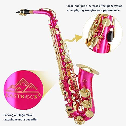  EASTROCK Alto Saxophone E Flat Pink Sax Full Kit for Students Beginner with Carrying Case,Mouthpiece,Mouthpiece Cushion Pads,Cleaning Cloth&Cleaning Rod,White Gloves,Neck Strap