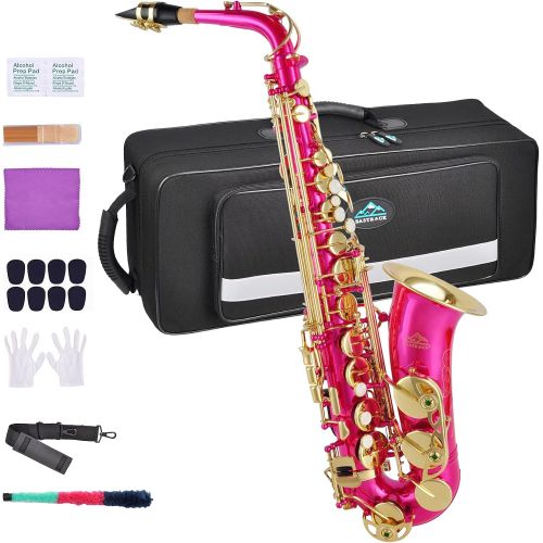  EASTROCK Alto Saxophone E Flat Pink Sax Full Kit for Students Beginner with Carrying Case,Mouthpiece,Mouthpiece Cushion Pads,Cleaning Cloth&Cleaning Rod,White Gloves,Neck Strap