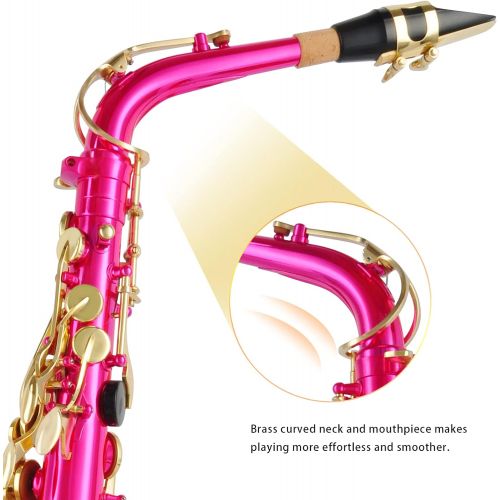  EASTROCK Alto Saxophone E Flat Pink Sax Full Kit for Students Beginner with Carrying Case,Mouthpiece,Mouthpiece Cushion Pads,Cleaning Cloth&Cleaning Rod,White Gloves,Neck Strap