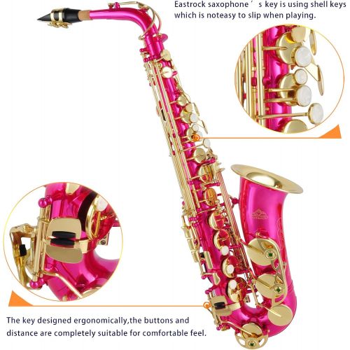  EASTROCK Alto Saxophone E Flat Pink Sax Full Kit for Students Beginner with Carrying Case,Mouthpiece,Mouthpiece Cushion Pads,Cleaning Cloth&Cleaning Rod,White Gloves,Neck Strap