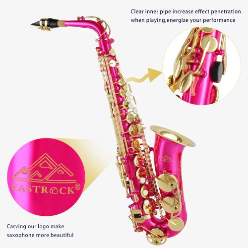  EASTROCK Alto Saxophone E Flat Pink Sax Full Kit for Students Beginner with Carrying Case,Mouthpiece,Mouthpiece Cushion Pads,Cleaning Cloth&Cleaning Rod,White Gloves,Neck Strap