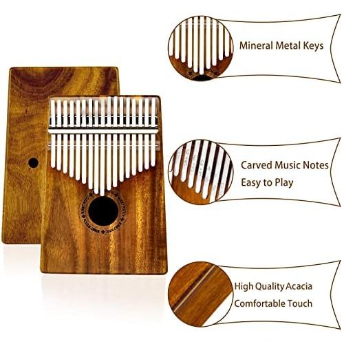  EastRock Kalimba 17 Keys Thumb Piano with Tune Hammer,Portable Musical Instrument Gifts for Kids and Adult Beginners Kalimba(Mbira Acacia/Koa）