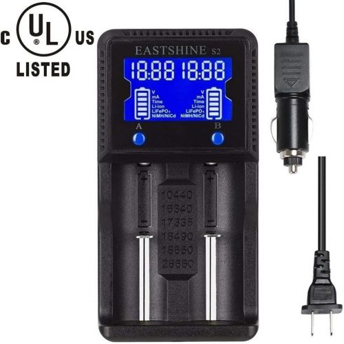  Universal Battery Charger EASTSHINE S2 LCD Display Speedy Smart Charger for Rechargeable Batteries Ni-MH Ni-Cd AA AAA Li-ion LiFePO4 IMR 10440 14500 16340 18650 RCR123 26650 18500