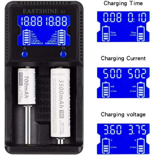  Universal Battery Charger EASTSHINE S2 LCD Display Speedy Smart Charger for Rechargeable Batteries Ni-MH Ni-Cd AA AAA Li-ion LiFePO4 IMR 10440 14500 16340 18650 RCR123 26650 18500