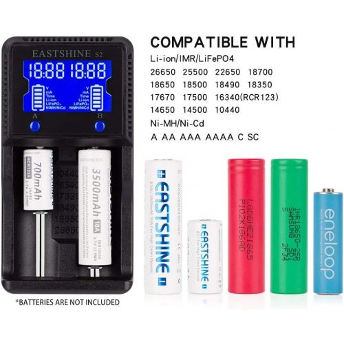  Universal Battery Charger EASTSHINE S2 LCD Display Speedy Smart Charger for Rechargeable Batteries Ni-MH Ni-Cd AA AAA Li-ion LiFePO4 IMR 10440 14500 16340 18650 RCR123 26650 18500