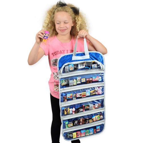  [아마존베스트]EASYVIEW Toy Storage Organizer Case Compatible Real Littles Mini Brands Unicorn Squad (Blue-Silver)