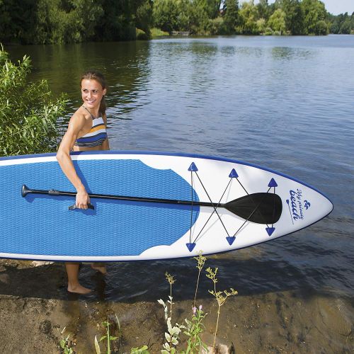  EASYmaxx SUP aufblasbares Stand-Up Paddle-Board, Inklusive Pumpe, Tragetasche & Alu-Paddel | 3 Finnen fuer hoechste Stabilitaet | Ideal fuer Einsteiger und Fortgeschrittene