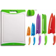 [아마존베스트]EatNeat 12-Piece Colored Sharp Knife Set: 5 Stainless Steel Kitchen Knives with Covers, Cutting Board and Sharpener