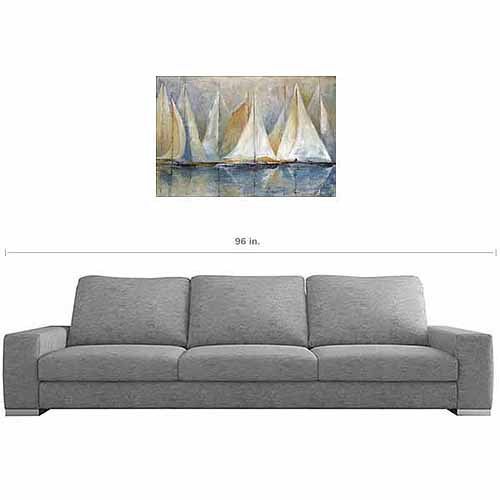  EAZL Traditional Elegant Sailboats on Water Coastal Painting Blue & Tan Canvas Art by Pied Piper Creative