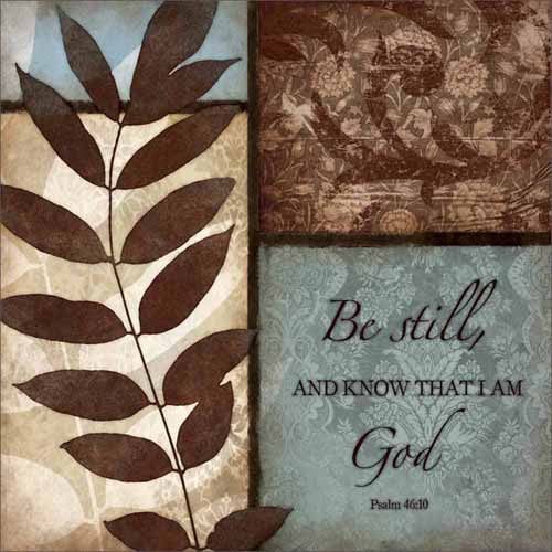  EAZL Be Still Psalm Patterned Panels with Leaves Painting Blue Canvas Art by Pied Piper Creative