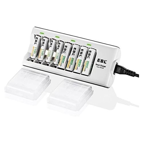  [아마존베스트]EBL Charger with Batteries - 8Bay Battery Charger and AA Batteries 2,800mAh (4Pcs) & AAA Rechargeable Batteries (4Pcs) - Durable & Long lasting Batteries