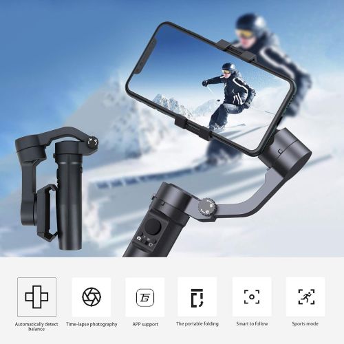  EBTOOLS Lightweight Foldable Phone Stabilizer, 3Axis Handheld Antishake Phone Shooting Gimbal with Tripod, for Smartphones Vlog Youtuber Live Video