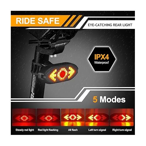  smart bike tail light USB rechargeable bicycle turn signals with remote control rear bike light waterproof safety warning back lights bike alarm for night riding mountain