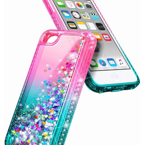  [아마존베스트]iPod Touch 7 Case, iPod Touch 5/6 Case with Screen Protector, E-Began Glitter Liquid Floating Gradient Quicksand Bling Diamond, Durable Girls Cute Case for iPod Touch 7th/6th/5th G