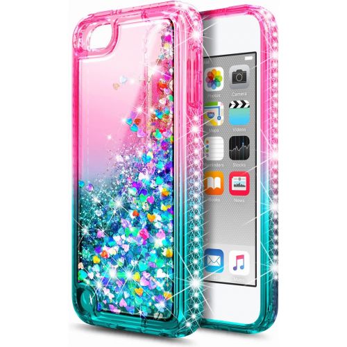  [아마존베스트]iPod Touch 7 Case, iPod Touch 5/6 Case with Screen Protector, E-Began Glitter Liquid Floating Gradient Quicksand Bling Diamond, Durable Girls Cute Case for iPod Touch 7th/6th/5th G