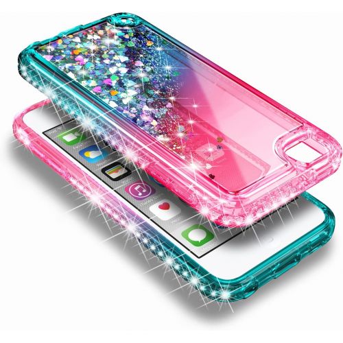  [아마존베스트]iPod Touch 7 Case, iPod Touch 5/6 Case with Screen Protector, E-Began Glitter Liquid Floating Gradient Quicksand Bling Diamond, Durable Girls Cute Case for iPod Touch 7th/6th/5th G