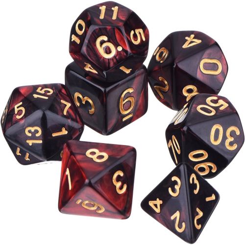  [아마존베스트]Polyhedral 7-Die Dice Set for Dungeons and Dragons with Black Pouch (Red Black)