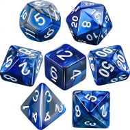 [아마존베스트]Polyhedral 7-Die Dice Set for Dungeons and Dragons with Black Pouch (Blue Silver)