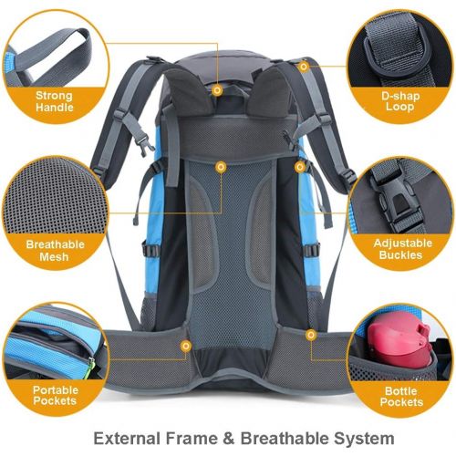  [아마존베스트]ECEEN External Frame Hiking Backpack 68L with 20 Watts Solar Charger Panel