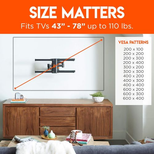  [아마존베스트]ECHOGEAR Full Motion Articulating TV Wall Mount Bracket for TVs Up to 78 - Smooth Extention, Swivel, Tilt - Wall Template for Easy Install - Centers & Levels After Mounting Plus Hi