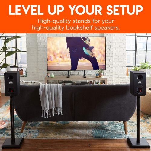  ECHOGEAR Premium Bookshelf Speaker Stand Pair - Heavy Duty MDF Energy-Absorbing Design - Works with Edifier, Sony, Polk, Other Bookshelf Speakers - Includes Cable Management Channe