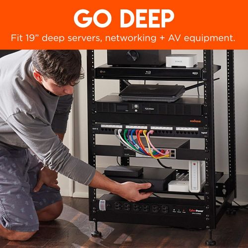  ECHOGEAR 20U Open Frame Rack for Servers & AV Gear - Heavy Duty 4 Post Design Includes 2 Vented Shelves & is Wall Mountable