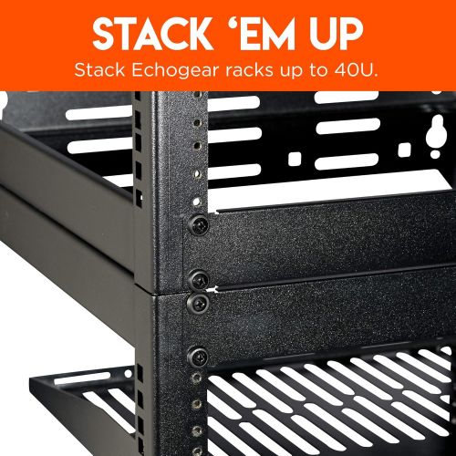  ECHOGEAR 20U Open Frame Rack for Servers & AV Gear - Heavy Duty 4 Post Design Includes 2 Vented Shelves & is Wall Mountable