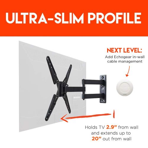  ECHOGEAR Full Motion TV Wall Mount Bracket for 26-55 Inch TVs  Extend, Tilt and Swivel Your TV - Easy Single Stud Install