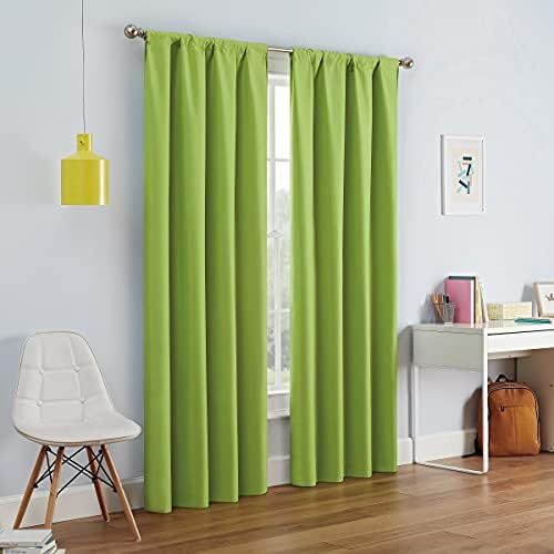  ECLIPSE Kendall Modern Blackout Thermal Rod Pocket Window Curtain for Bedroom or Living Room (1 Panel), 42 x 63, Lime