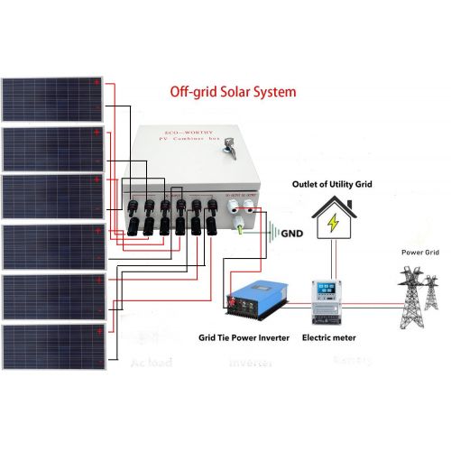  ECO LLC 6 String PV Combiner Box 10A Breaker for Solar Panel Off Grid System Kit