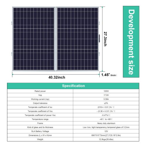  ECO-WORTHY 100 W Watt Portable Kits -100W 2x50W Folding PV Solar Panel 12V RV Boat Off Grid W 15A Charge Controller